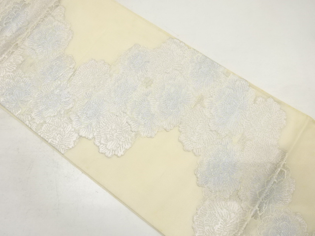 JAPANESE KIMONO / ANTIQUE SUMMER FUKURO OBI / SILK / WOVEN PEONY